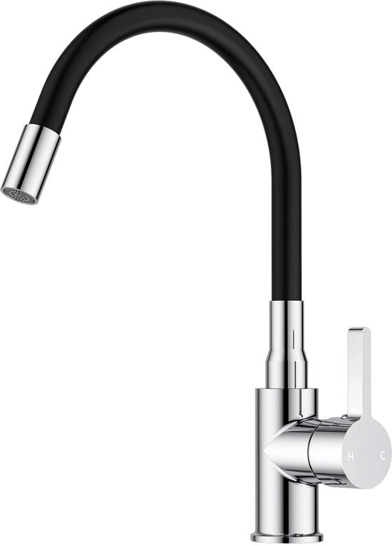 Flexibile maniglia da cucina, 360° giratoria, rubinetto da cucina a un foro, maniglia da cucina a un giro, cucina in acciaio inossidabile, finitura cromata lucidata