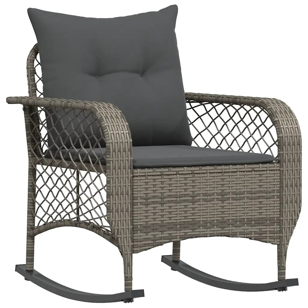 vidaXL Sedia a Dondolo da Giardino con Cuscini in Polyrattan Grigio