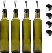Olio di Oliva con Aceto 4 pezzi – Dispensatore in Vetro 500 ml con Beccuccio in Acciaio Inossidabile – Verde Scuro