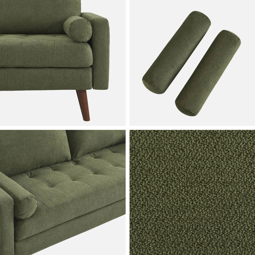 Divano in ciniglia trapuntato, 3 posti, verde kaki