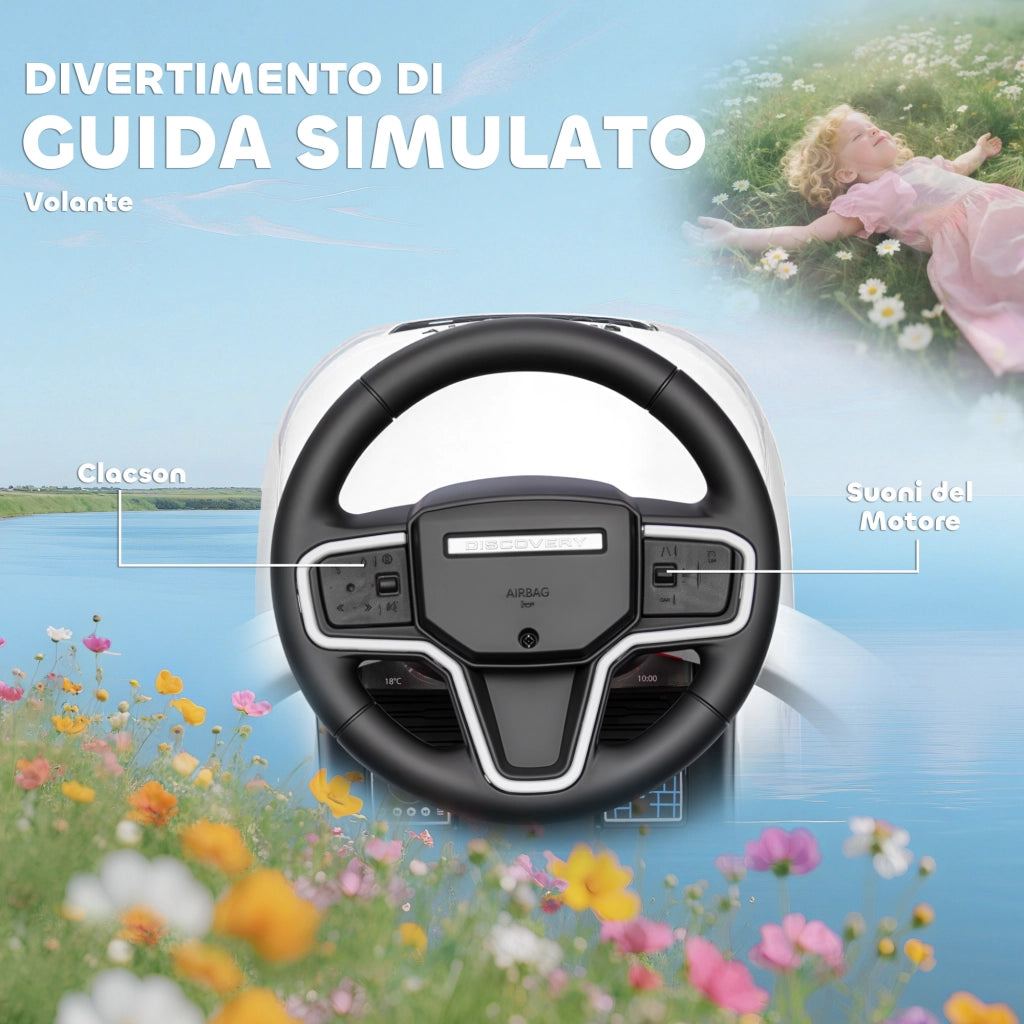 Macchina Cavalcabile Land Rover ¨C Xylo ¨C con Maniglia e Barriera, PP e Acciaio, Bianco