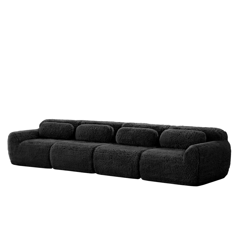 Divano modulare 4 posti senza telaio 378x104x73 cm in tessuto plush nero
