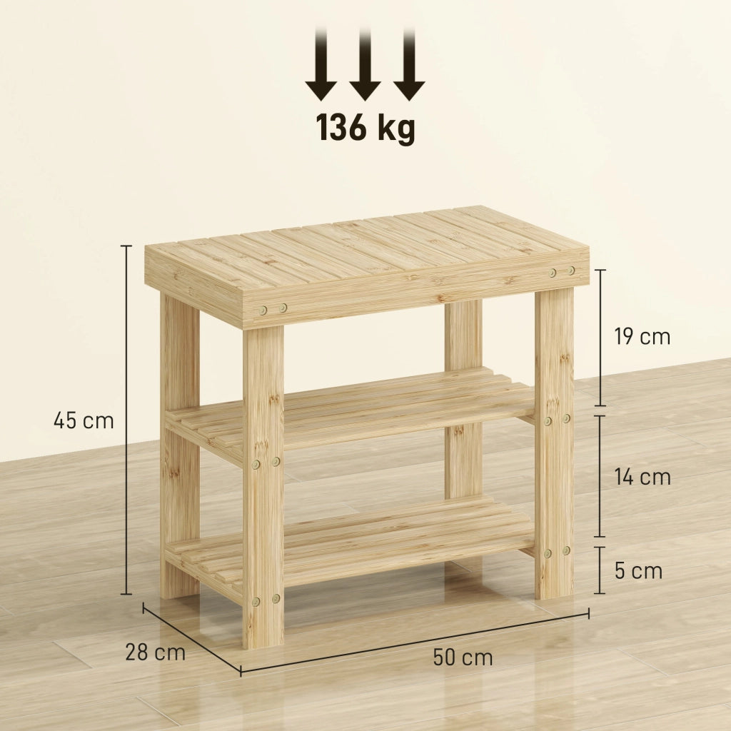 Panca Scarpiera in Bamb¨´ con 2 Ripiani ¨C zephmum ¨C Naturale 50x28x45cm