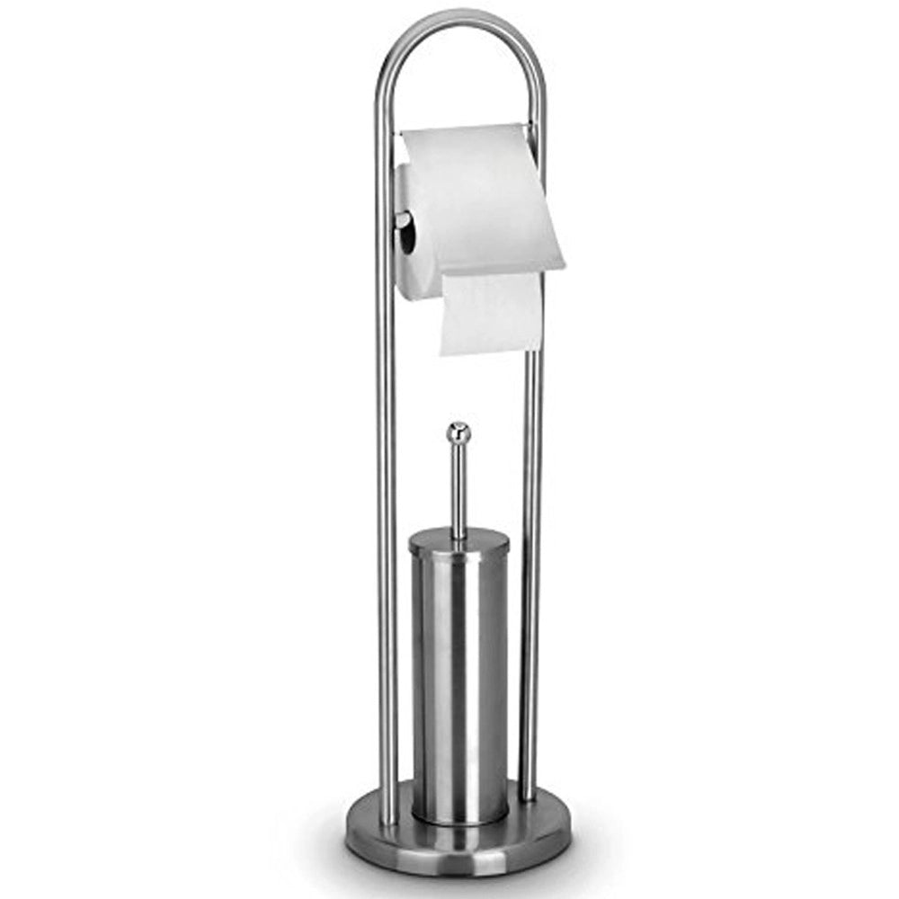 Trade Shop - Portarotolo Con Scopino E Porta Scopino In Acciaio Accessori Bagno Wc 80 Cm -
