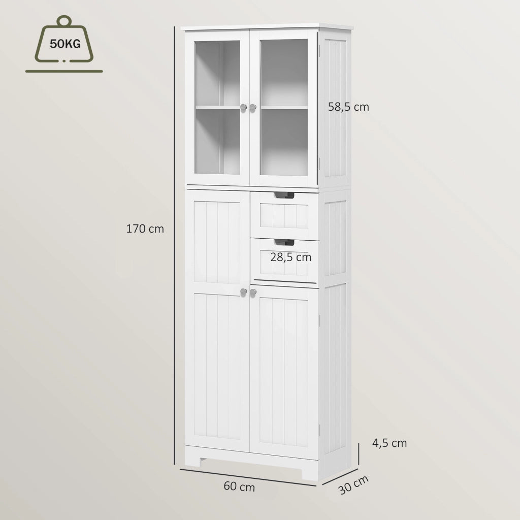 Mobile bagno alto con 4 ante e 2 cassetti, 60x30x170 cm, bianco