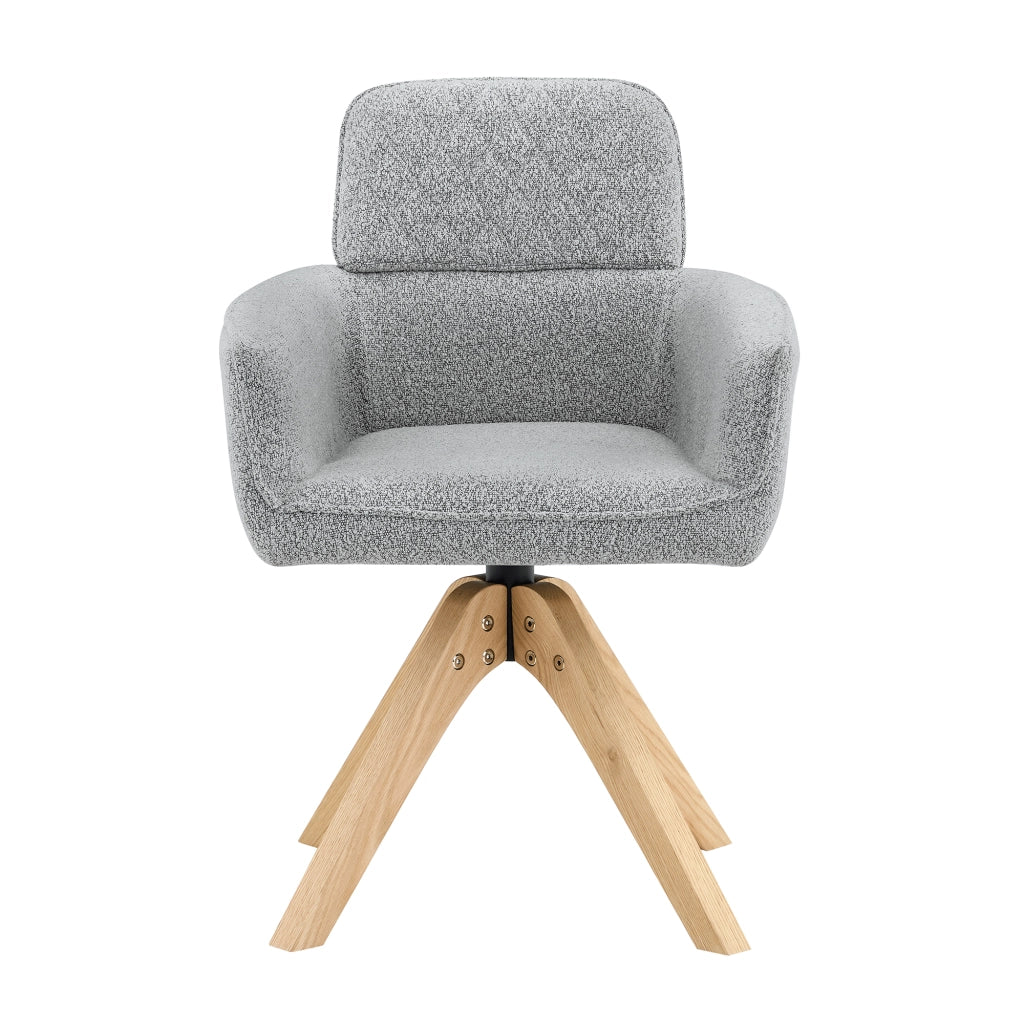 Sedia da Pranzo Set da 2 Girevole a 360° con Braccioli, in Tessuto e Legno Massello Grigio Chiaro