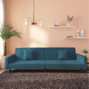 Divano Letto a 2 Posti con 2 Cuscini Blu in Velluto 375917
