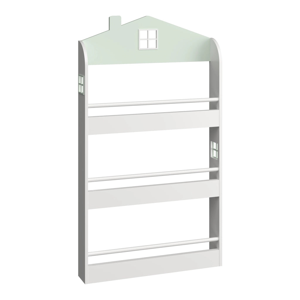 Libreria Frontale Vipsali per Cameretta Design a Casetta 106x60x12 cm Menta Verde / Bianco [en.casa]