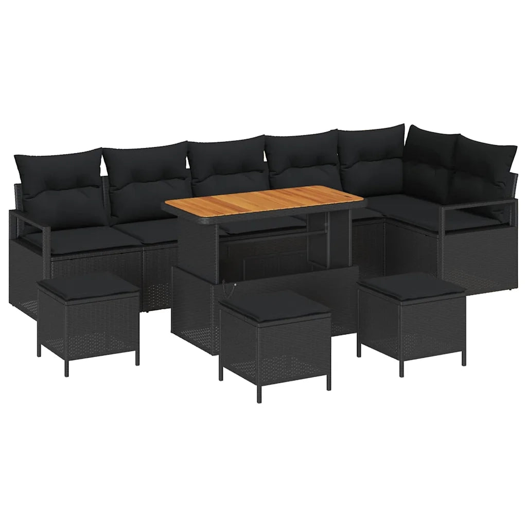 Set Divano da Giardino con cuscino 10 pcs Nero 3364499