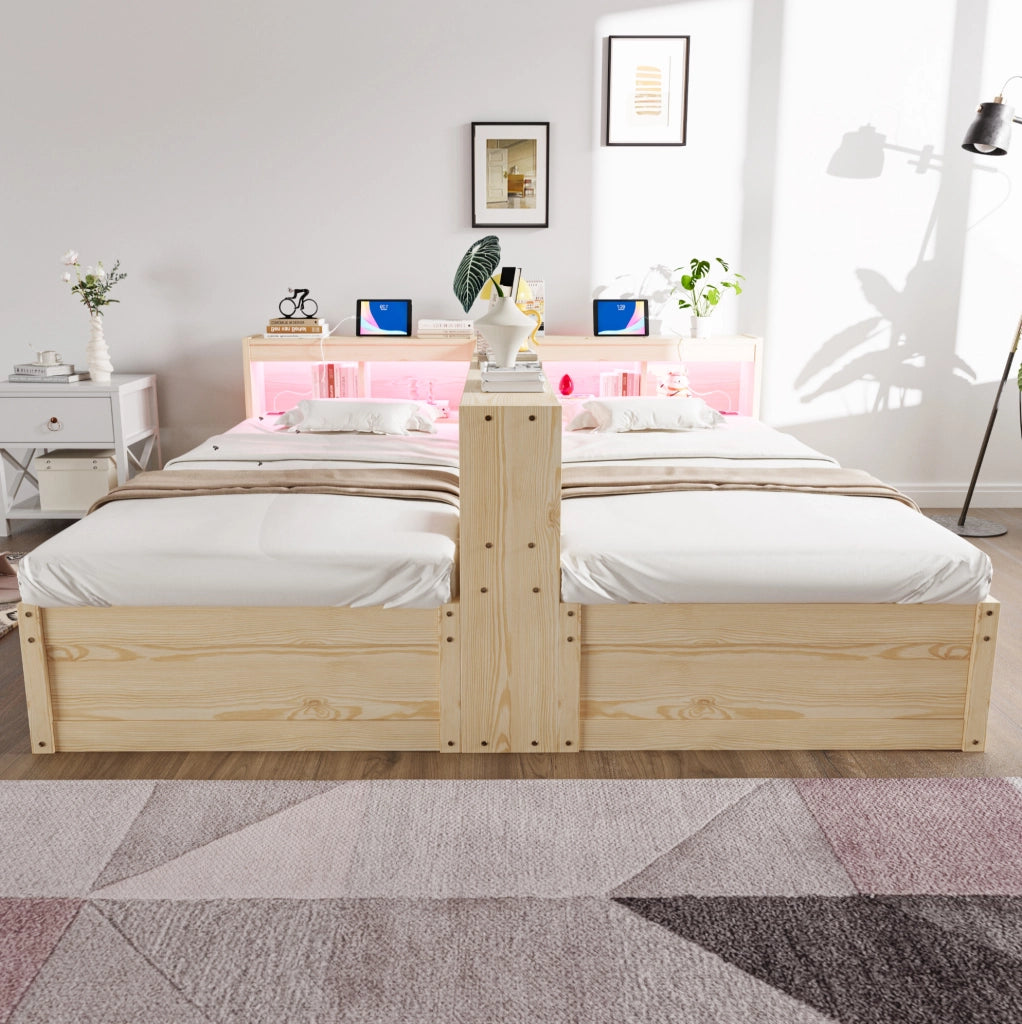 Letto multifunzionale 90/180 x 200 cm con LED e presa