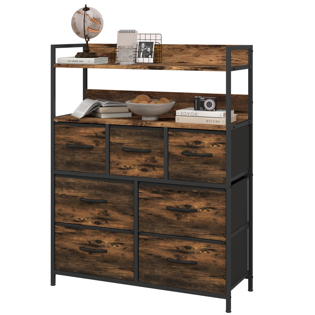 Cassettiera Industriale 7 Cassetti Rimovibili 2 Ripiani ¨C Minimal ¨C Legno Acciaio Marrone Nero 79x29x101