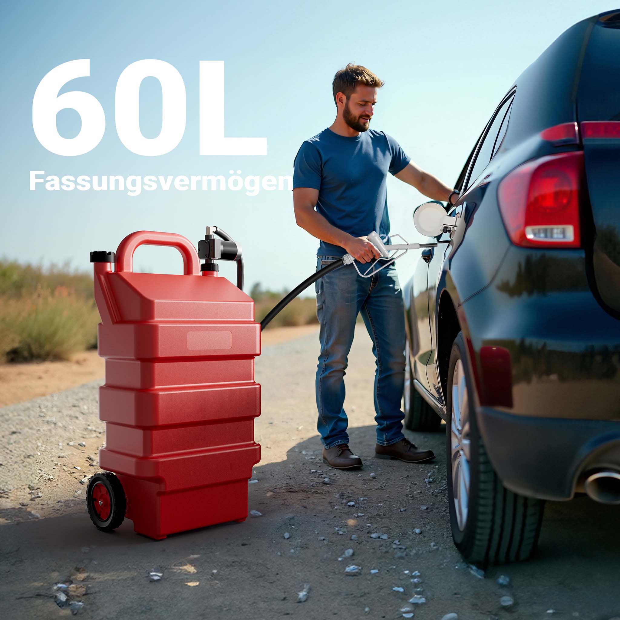 Serbatoio per trasporto gasolio e benzina da 60 l con pompa 75W da 14 l/min, serbatoio carburante portatile, contenitore mobile per carburante