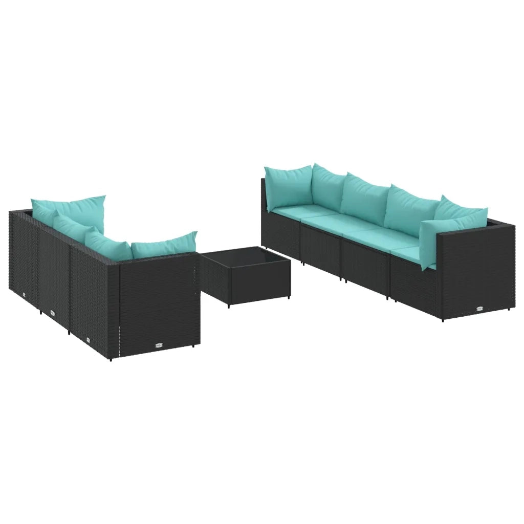 Set Mobili da Giardino con Cuscini 8 pz Nero in Polyrattan