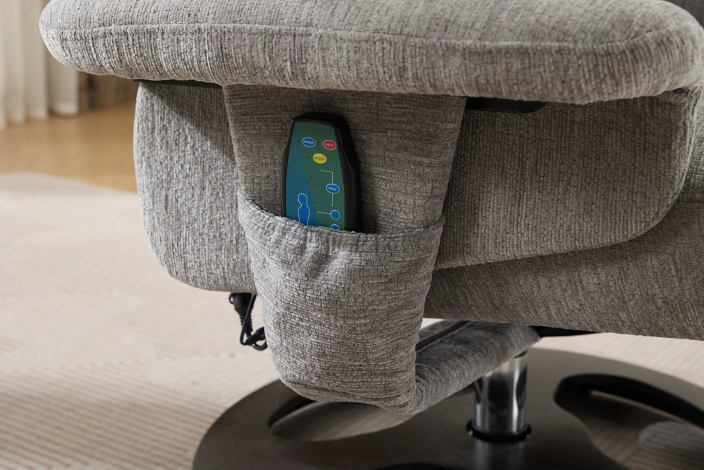 Poltrona Relax Massaggiante Reclinabile con Poggiapiedi Girevole ¨C MINIMAL ¨C Tessuto Chenille Grigio