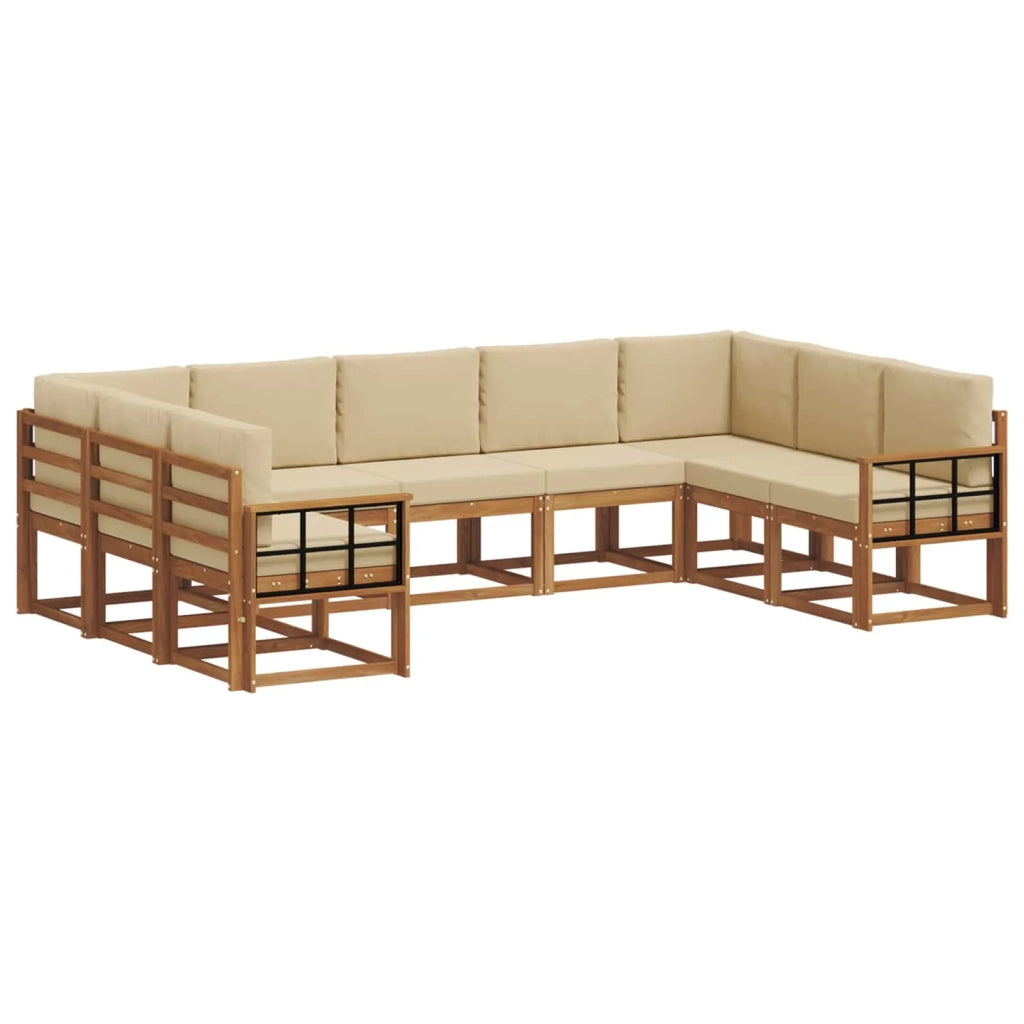 Set di divani da esterno con cuscino 9 pcs Naturale e Beige 3366996