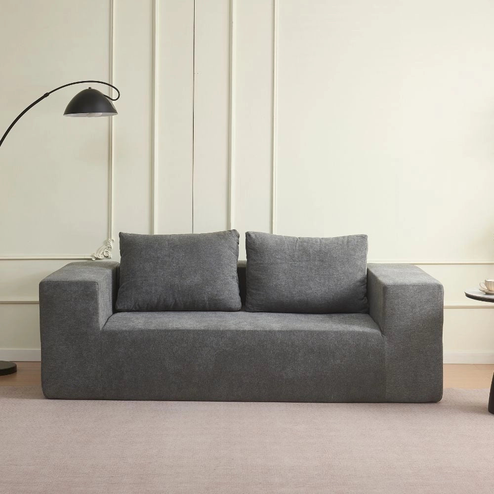 Divano sottovuoto 3 posti Kelly in tessuto grigio chiaro con imbottitura in schiuma 200x100x76H