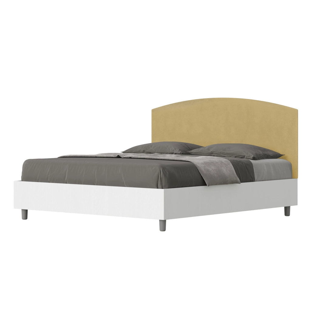 BS COM Letto matrimoniale senza rete 160x190 bianco frassino testata microfibra ocra