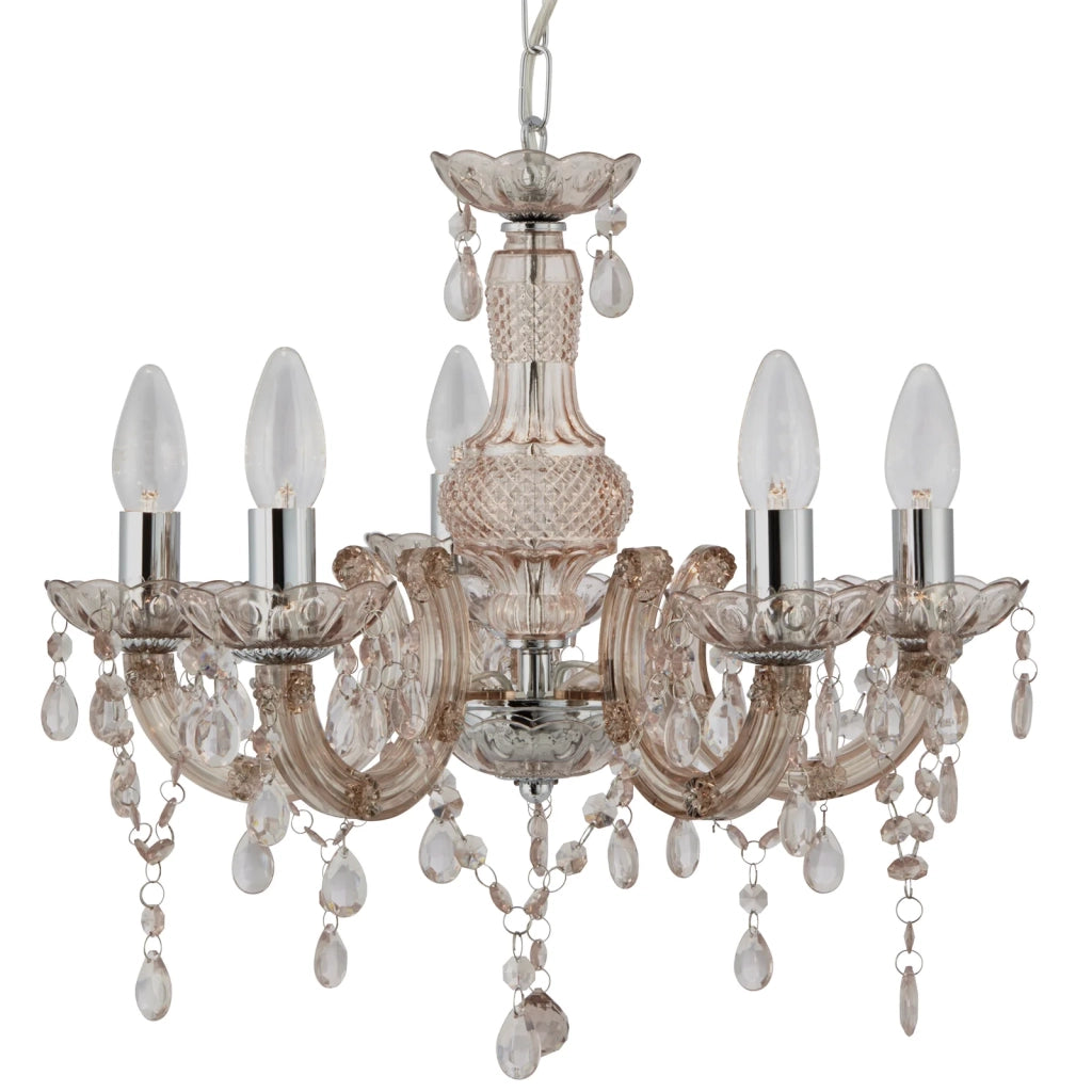 Lampadario Marie Therese Vetro Trasparente Policarbonato Cromo 5 Luci E14