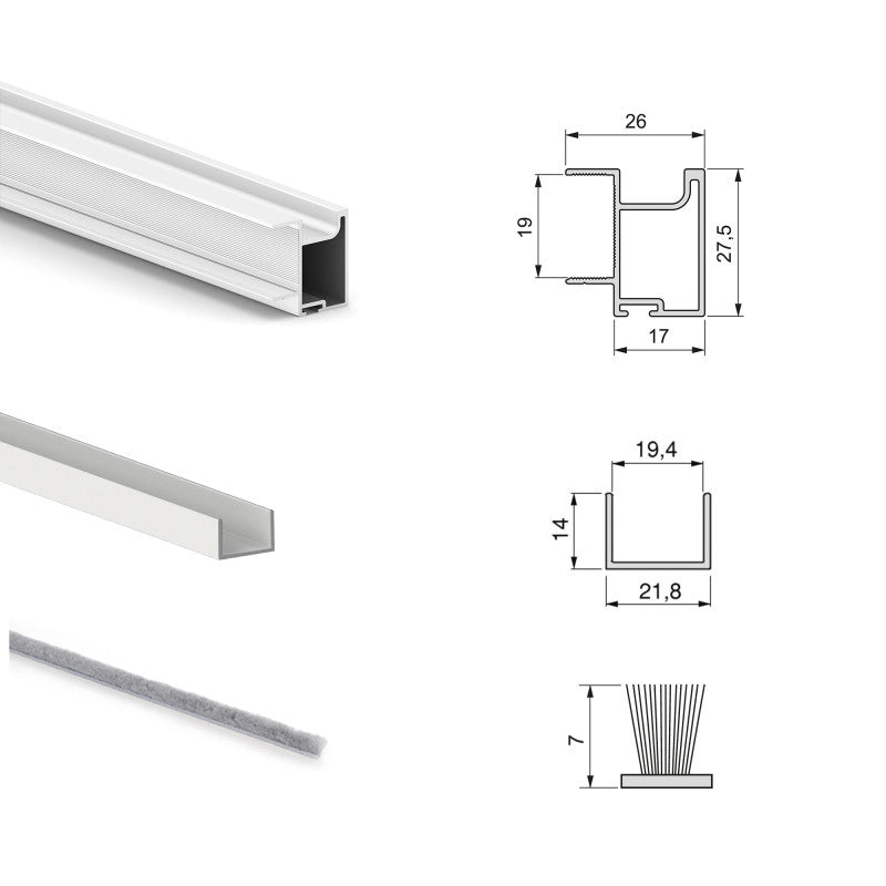 Kit di ferramenta per armadio 2 ante e chiusura ammortizzata Placard 74, Modello Maniglia Sharp, spessore 19 mm, panne..