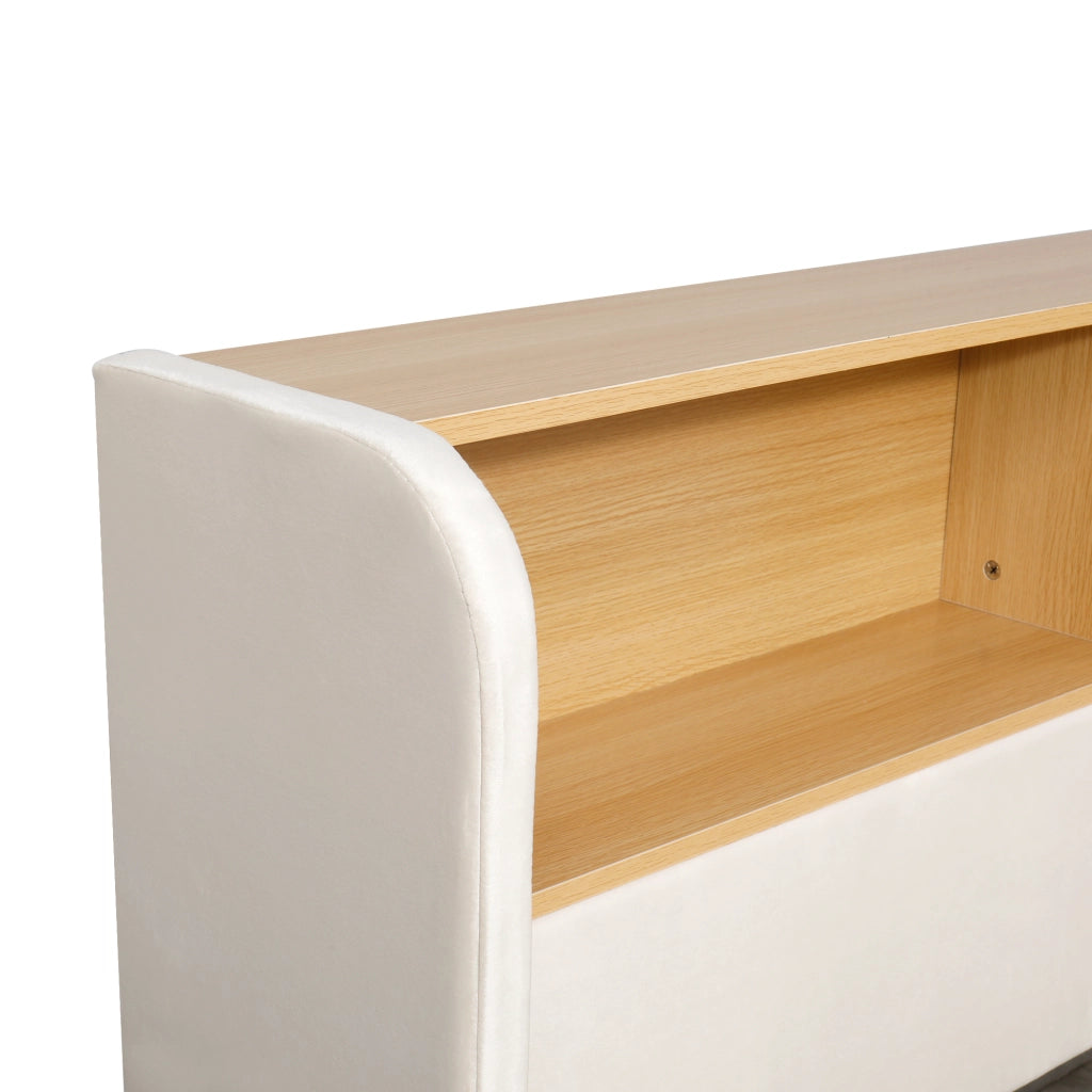 Letto Singolo 90x200 cm Contenitore; LED; USB e Type-C; Velluto Beige