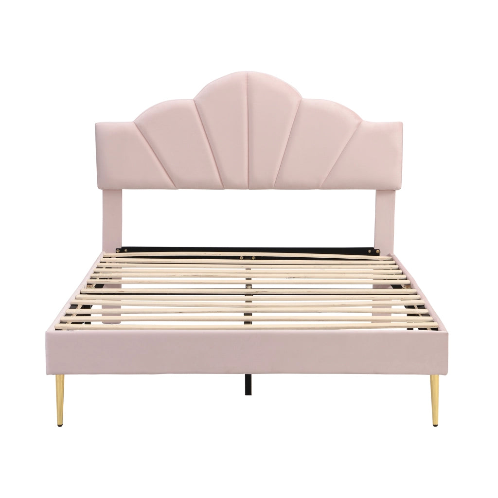 Letto Matrimoniale 140x190 cm con Testiera Regolabile in Velluto Rosa