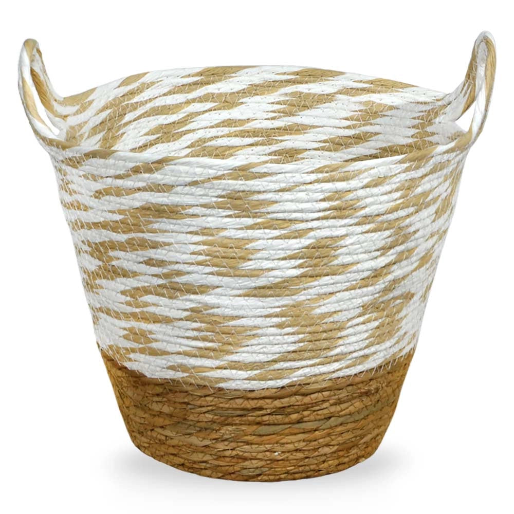 Cesti Portaoggetti Vimini e Corda Bianco Beige Maniglie cm 34 x34 x h30 Set da 3