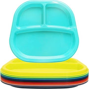 Piatti per bambini a 9 pezzi - Piatti a sezioni per bambini - 3 sezioni - Set di 9 - Design colorato e antiscivolo.