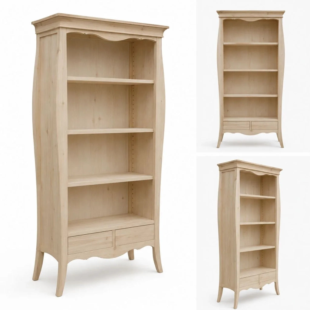 Libreria a giorno 3 ripiani 2 cassetti legno grezzo l.106 p.47 h.204 (3099) - Mobili 2G