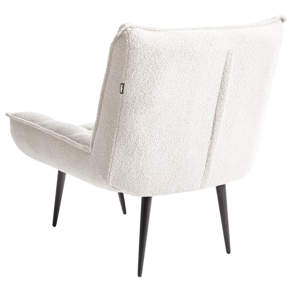 Poltrona bianca in bouclé senza braccioli, sedia accentuante da relax, senza braccioli, gambe in ferro nero, per soggiorno o camera da letto, moderna.