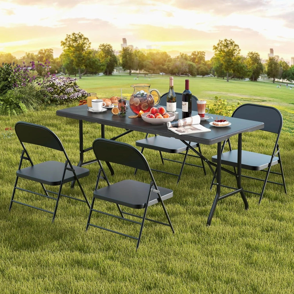 Tavolo pieghevole da campeggio, tavolo portatile in HDPE con telaio in metallo, tavoli da picnic con carico di 180 kg, maniglia di trasporto, per spiaggia, feste, barbecue, 152 x 70 x 74 cm