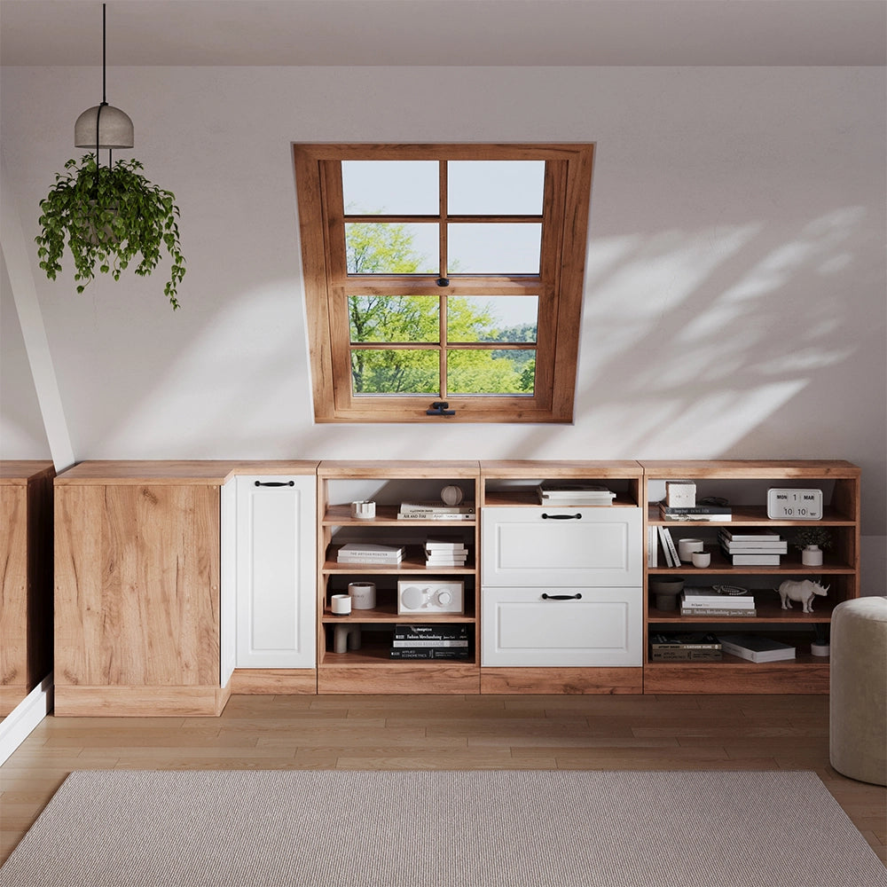 Mobile sottotetto Mobile angolare Rion Bianco rustico/Rovere dorato 75.6 x 83.8 cm con 1 porta, carcassa dell’armadio profondità 60 cm Vicco