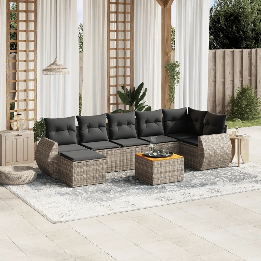 Set Divano da Giardino 8 pz con Cuscini Grigio in Polyrattancod mxl 90244