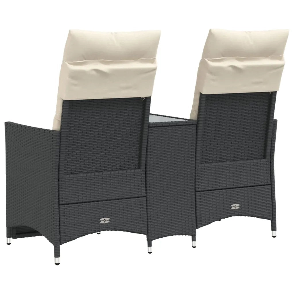 Divano Giardino Reclinabile 2Posti con Tavolino-Sofa da Giardino-Divanetto da esterno Nero Polyrattan 276601
