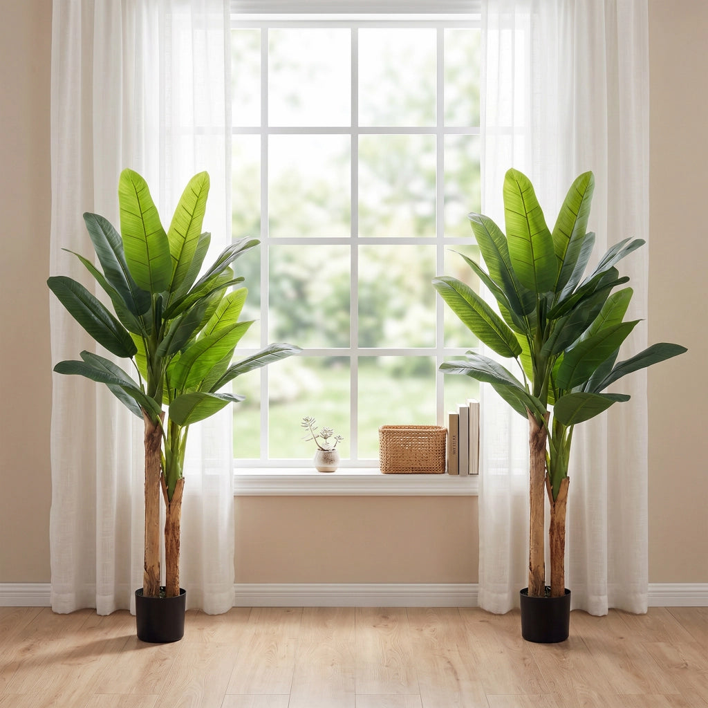 2 Piante Artificiali Banano in Vaso ¨C zephmum ¨C Verde, 150 cm