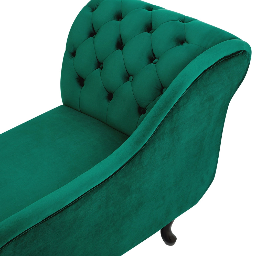 Chaise longue Verde versione sinistra Velluto Con Bottoni Inchiodati