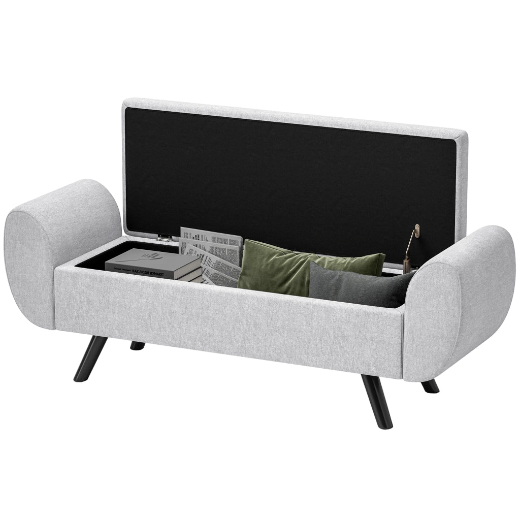 Panca Contenitore Grigio con Gambe in Legno ¨C zephmum ¨C 132x42x50 cm
