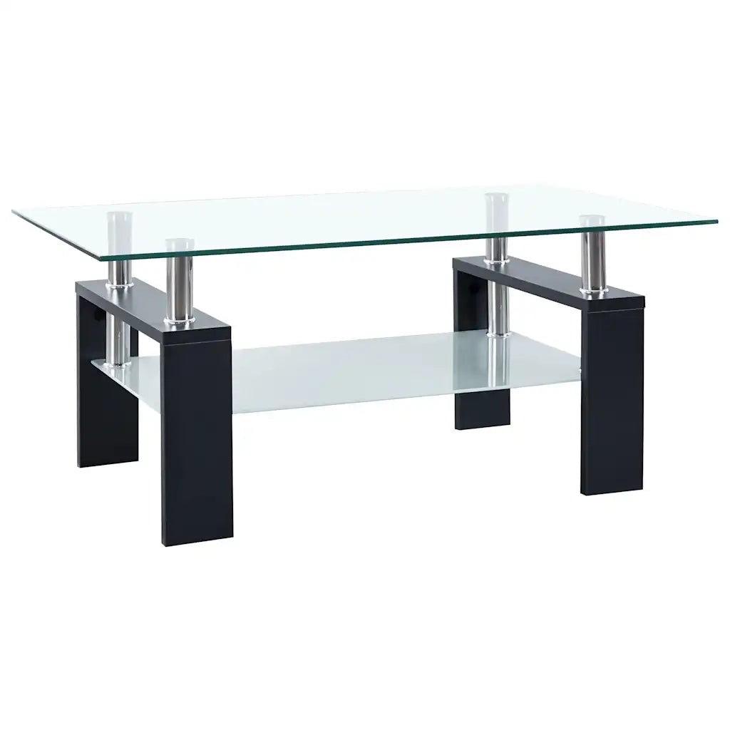 Tavolino Salotto Nero e Trasparente 95x55x40 cm Vetro Temperato 330303