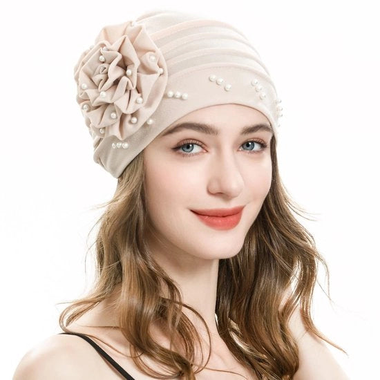 Berretto con Disegno di Fiori - Copricapo - Cappuccio - Flessibile - Adatto per Chemo - 100% Poliestere - Leggero e Sovraccosto - Cappello per Capo