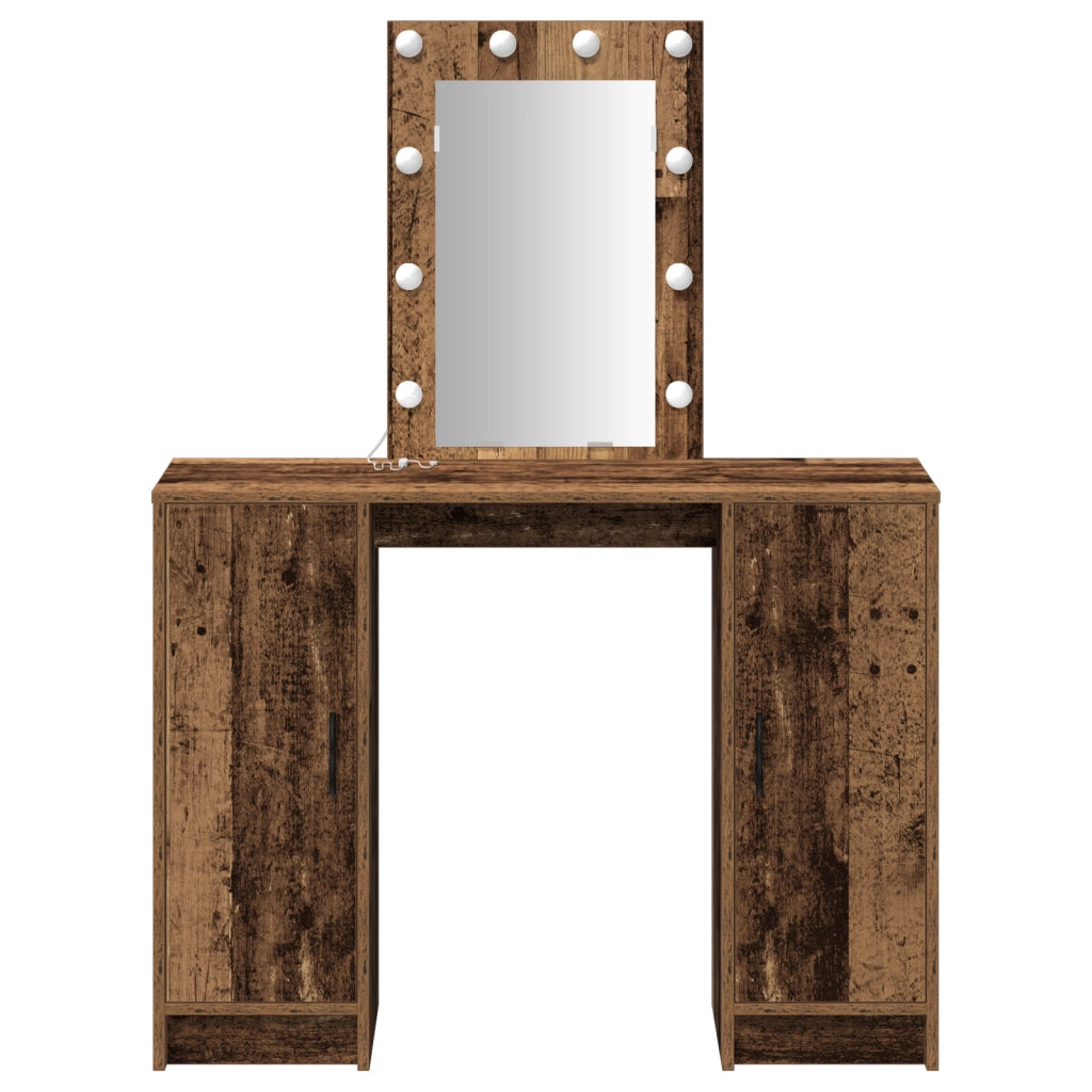 Tavolo da toeletta con luci LED Legno Antico 102x33x135 cm