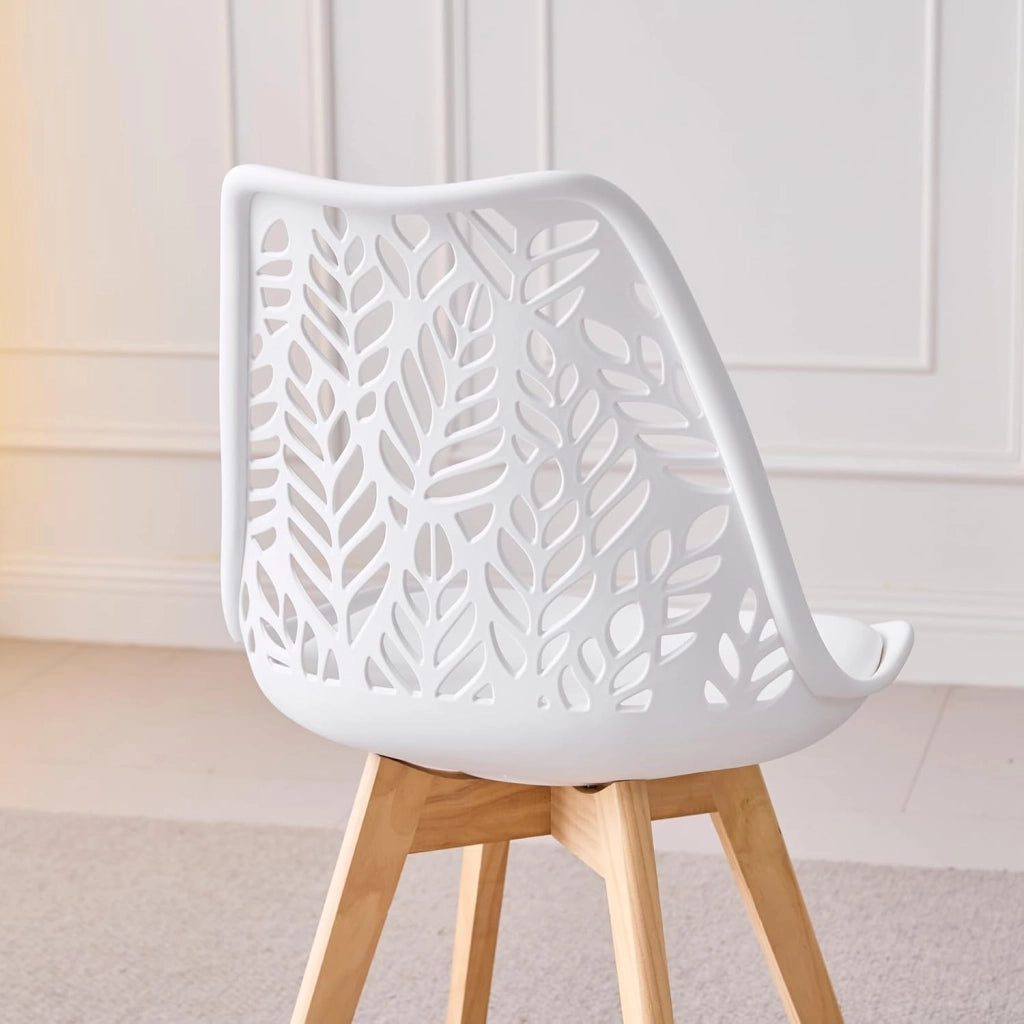 GrandCA HOME Set di 6 sedie da pranzo in stile nordico,sedia imbottita per cucina,sedia per soggiorno,gambe in legno di faggio,schienale traforato,per cucina,soggiorno e sala da pranzo-Bianco