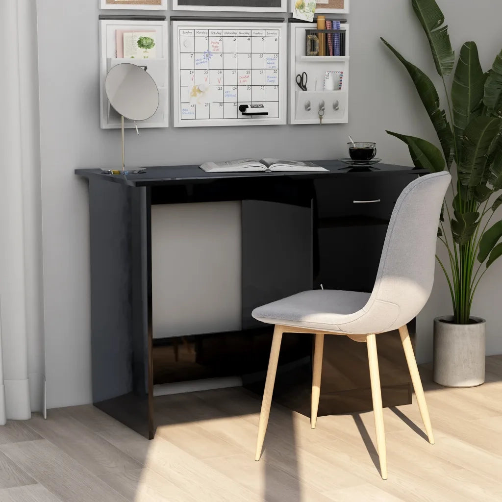 Scrivania Nero Lucido 100x50x76 cm in Legno Multistrato 801087