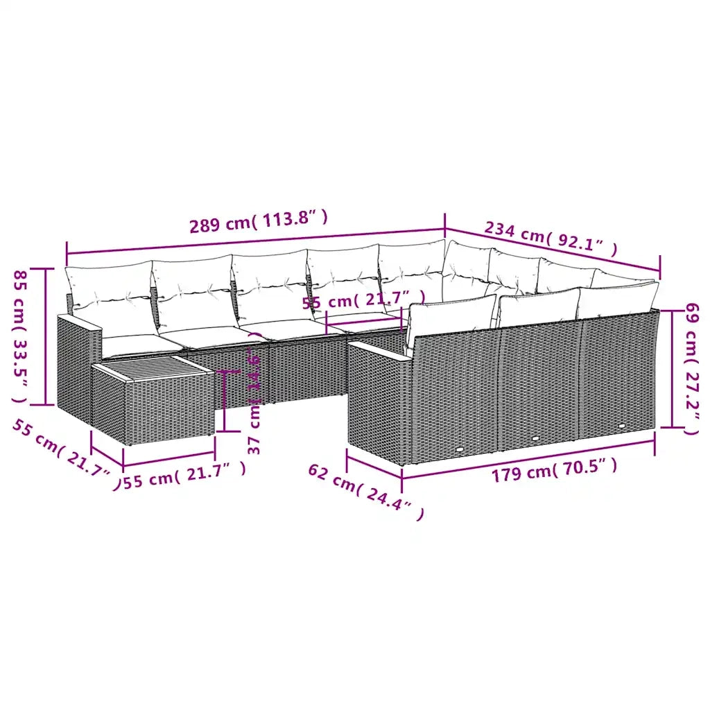 Set Divani da Giardino 11 pz con Cuscini Nero in Polyrattan 3226365