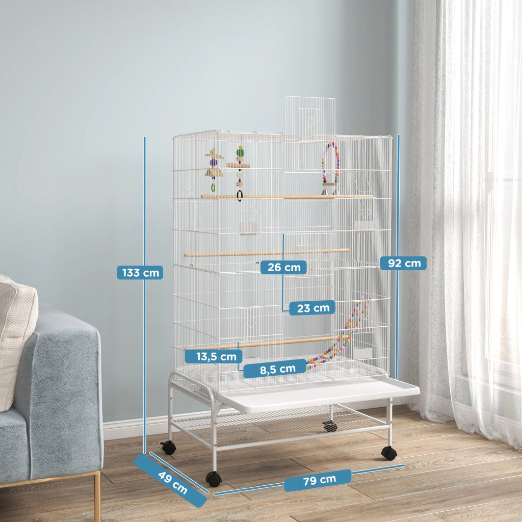 Gabbia per uccelli con ruote ¨C Minimal ¨C bianco 79x49x133 cm