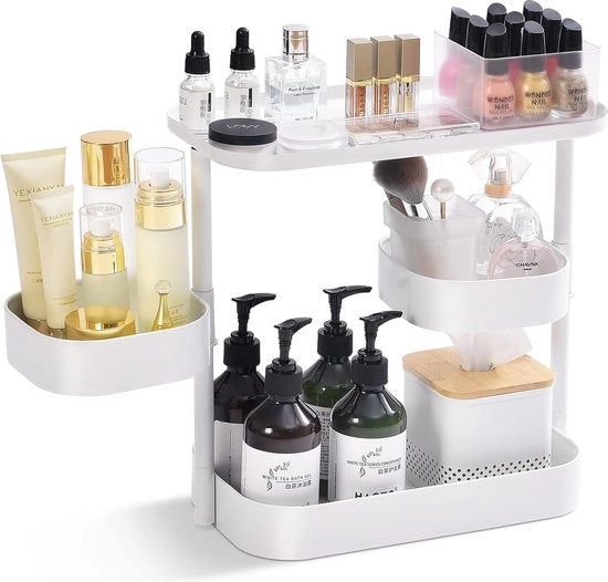 Organizzatore cosmetici, 360 gradi rotativo, organizzatore per trucco a tre piani, metallico, per armadio, camera da letto, bagno, cucina, bianco