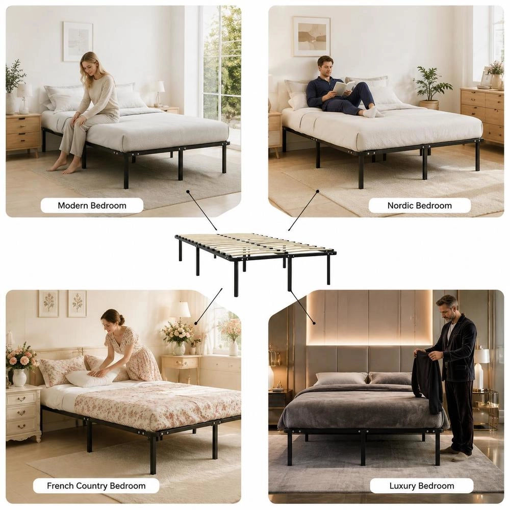 Black Metal Bed Frame 160x200 Cm