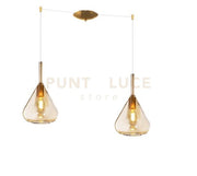 SOSPENSIONE OTTONE SAT. 2 LUCI SPOSTABILE VETRI AMBRA 1177OS-S2 S-AM