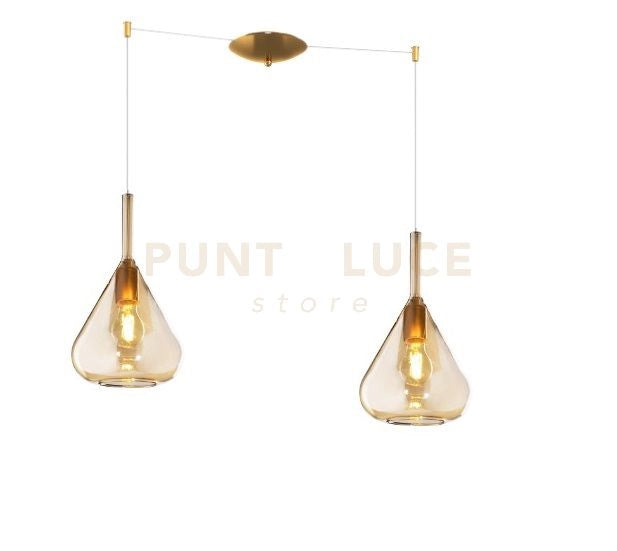 SOSPENSIONE OTTONE SAT. 2 LUCI SPOSTABILE VETRI AMBRA 1177OS-S2 S-AM