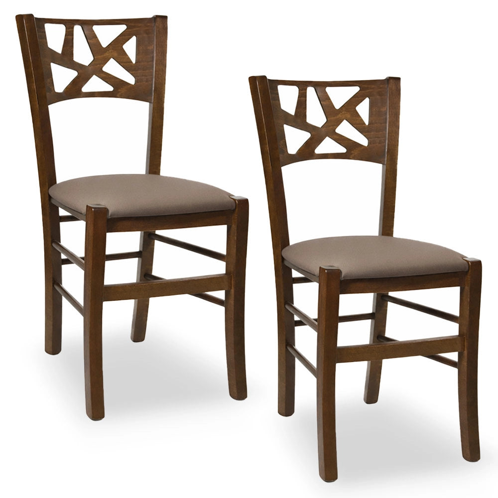 Sedie sala pranzo Sissy in legno noce scuro seduta imbottita tortora set da 2