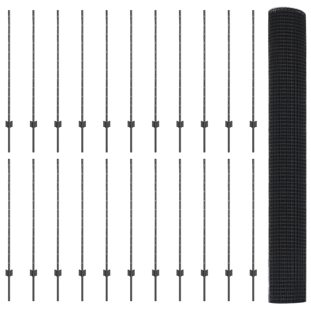 Recinzione in Rete Saldata con 44 Post Grigi 1.2 x 50 m in Acciaio