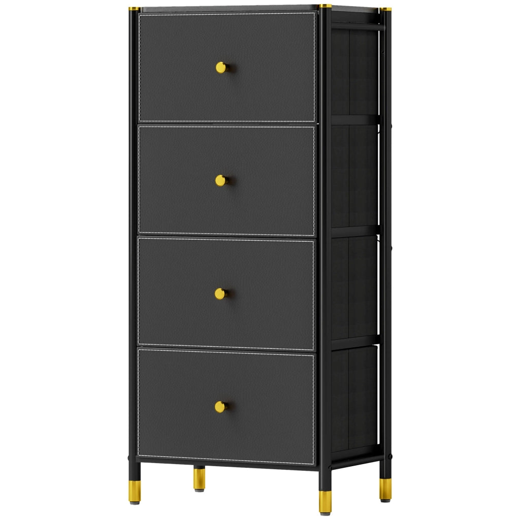 Cajonera Tessuto 4 Cassetti Fronte PU Struttura Acciaio ¨C zephmum ¨C Nero